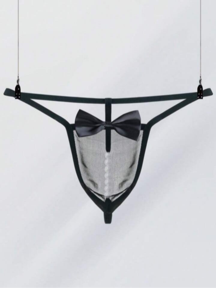 Bonga Boys Men's Mesh Bow-Tie Decor Thong, Sexy Lightweight Beaded Breathable Briefs Underwear